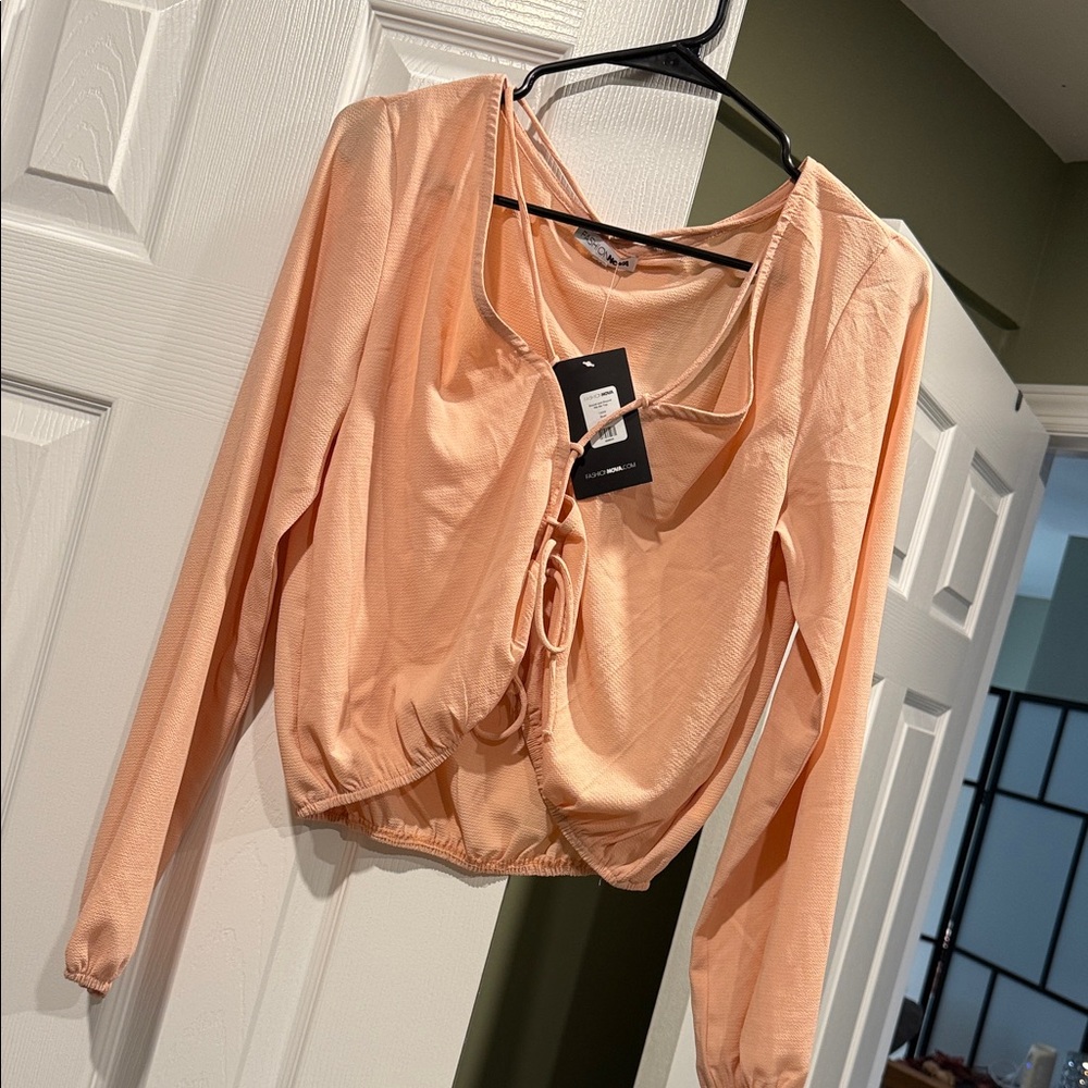 Fashion Nova Peach Tie-Front Blouse